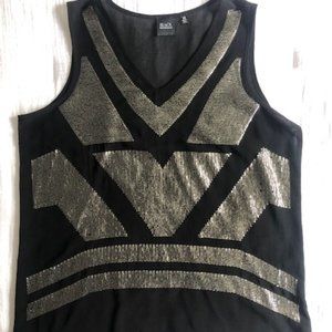 Saks Fifth Avenue Sheer Black and Sequin Top | Size XS